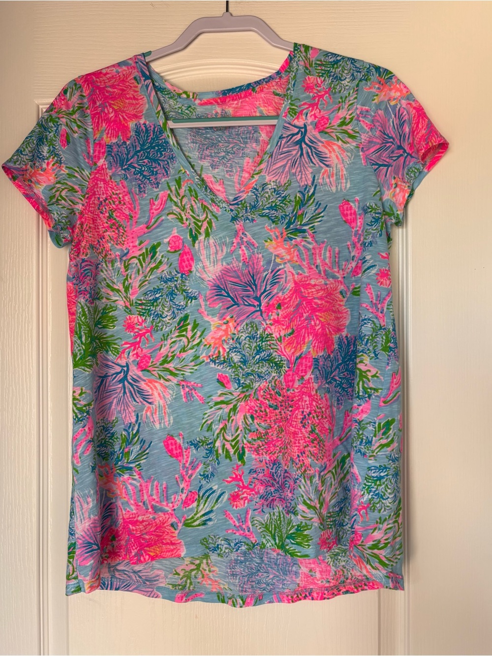 Lilly Pulitzer Etta Short Sleeve Top Havana Cocktail Womens size medium